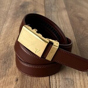 Mission Leather Belt Gold Automatic Buckle Adjustable Brown Mens Size 40